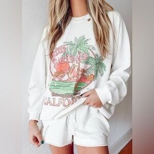 Show Me Your Mumu Sweatshirt crewneck Palm Springs Graphic white pink tropical